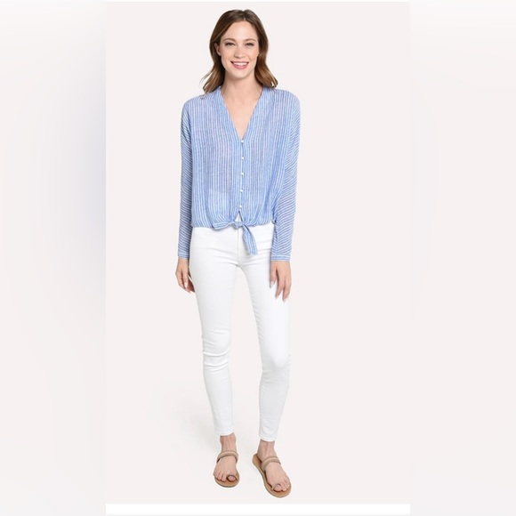 Rails Sloan Azure Blue and White Striped Button-Up Women's Top, Small - Picture 8 of 9